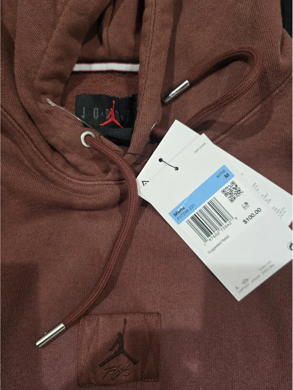 Size M - Jordan Flight Fleece Pullover Hoodie Dark Pony Red FV7249-231